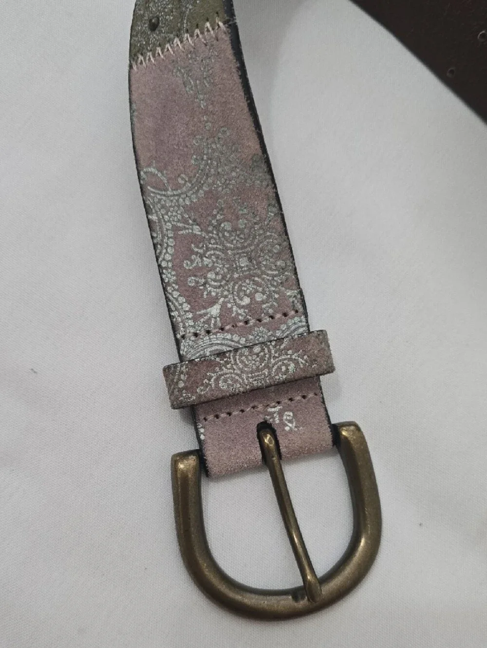 Fossil Pink and Olive Patterned Leather Belt